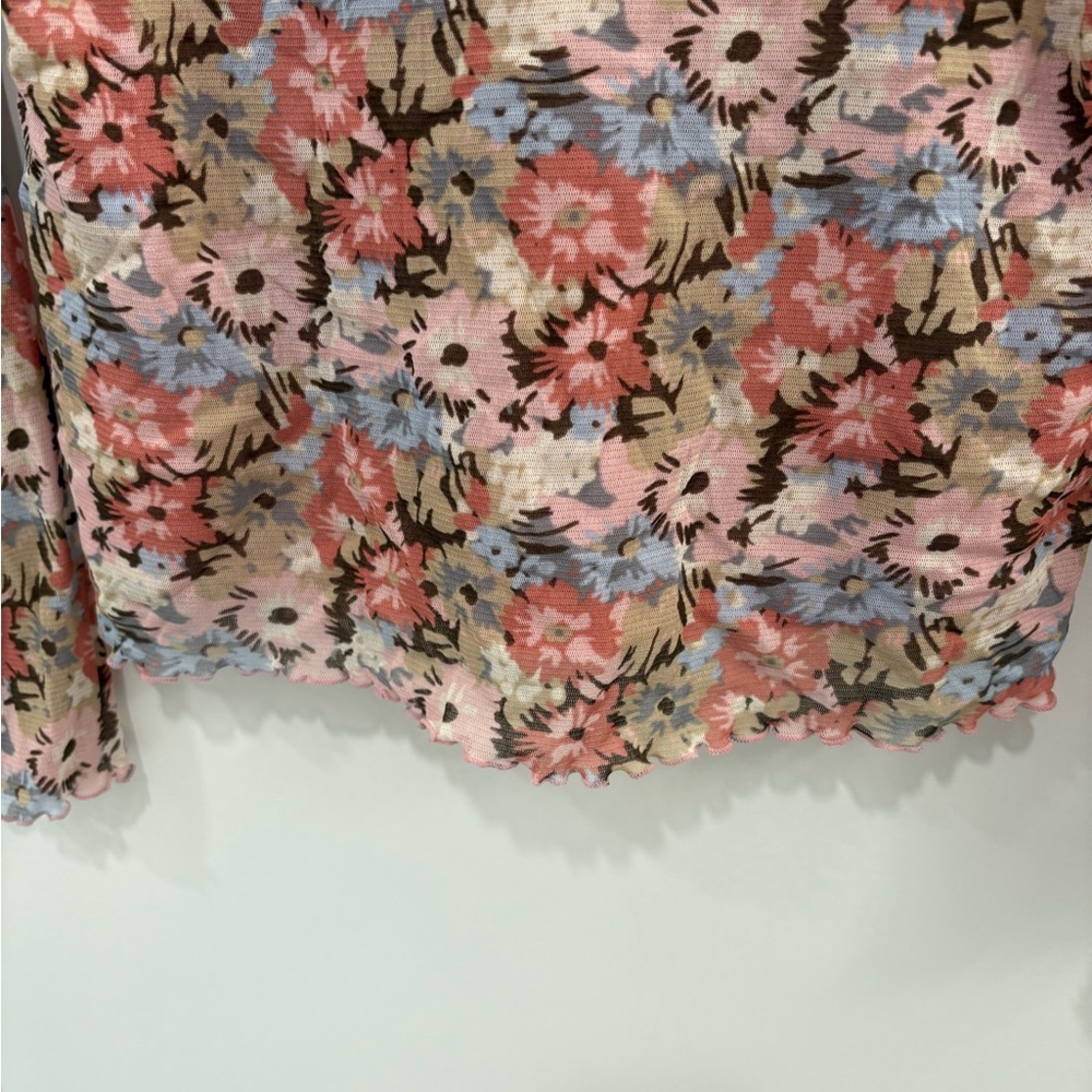 Vintage Y2K Floral Lettuce Hem Mesh Fitted Stretchy Top Size Large - Picture 15 of 15